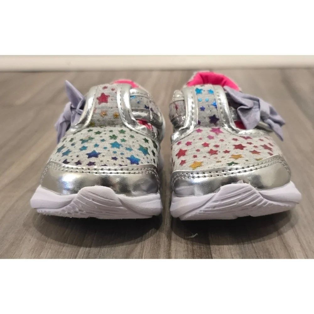 Wonder Nation Toddler Mary Jane Bow Slip-On Sneakers Size 3 – Silver Star Print